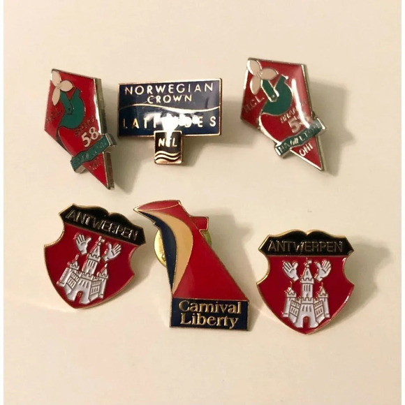 Vintage Assorted Pins  Carnival Liberty Antwerpen Norweigian Cruise - Picture 1 of 13